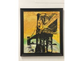 Brooklyn Bridge, Original Oil On Canvas, Framed By Marcel Kodjovi Tete