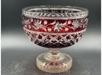 Red Bohemian, Ruby Cut To Clear Glass Footed Bowl