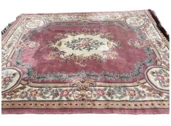 Asian Patterned Wool Rug, Pink & White 9'9' X 7'5'