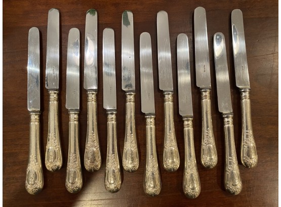 12 Antique Silverplate French Paris Knives, Monogrammed