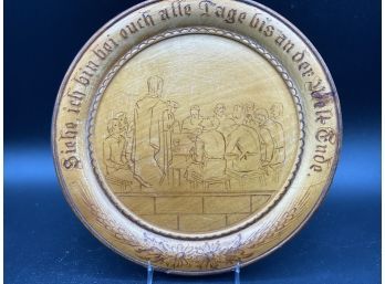 Vintage German Wood Plate Of The Last Supper, Siehe, Ich Bin Bei Euch Alle Tage Bis An Der Ende