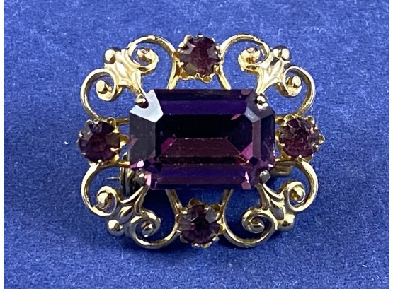 Coro Vintage Pin Brooch, Purple Stone