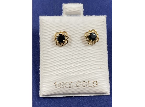 14K Yellow Gold & Faceted Stone Stud Earrings