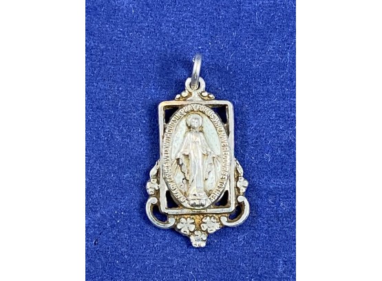 Sterling SIlver Miraculous Medal Of The Blessed Mother Mary, Diamond Cut