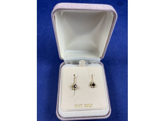10K Yellow Gold Garnet Earrings, New In Box