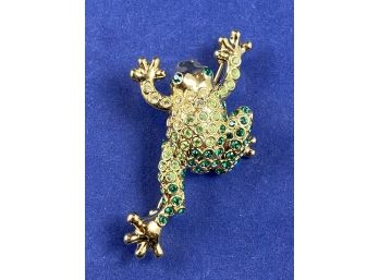 Monet Rhinestone Frog Pin Brooch