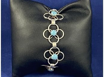 Sterling SIlver & Turquoise Flower Bracelet, 7'