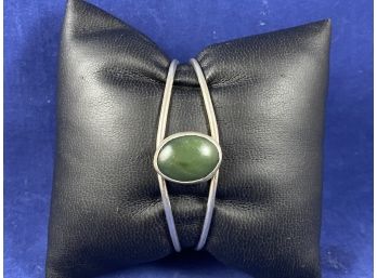 Sterling Silver Cuff Bracelet With Large Green Stone