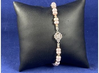 Sterling Silver & Blush Pearl Bracelet With Gold Plated Accents, 8'