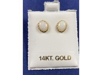 14K Yellow Gold & Opal Stud Earrings