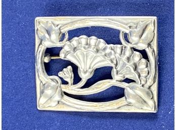 Sterling SIlver Art Nouveau RectangleFloral Pin Brooch