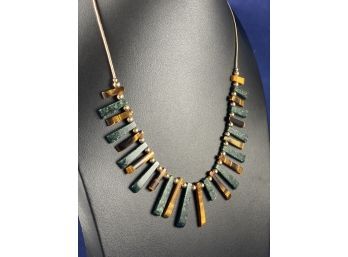 Jades Guatemalan Mayan Jade And Tigers Eye Necklace With 14K Gold Filled Accents, Made In Antigua, 16'