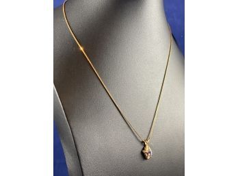 14K Yellow Gold, Diamond And Tanzanite Necklace And Pendant, New In Original Box, 16'