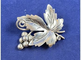 Sterling Silver Grapes And Grape Leaf Pin Brooch, Taxico Mexico