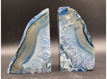 Large Blue Geode Bookends