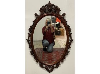 Large Hand Carved Dark Wood Mirror, 43' X 29'