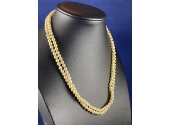 Vintage Hand Knotted Pearl Necklace With Sterling Silver Clasp, 16'