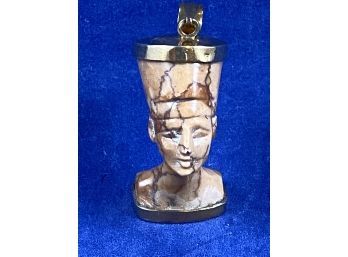 14K Yellow Gold & Stone Egyptian Queen Nefertiti Pendant