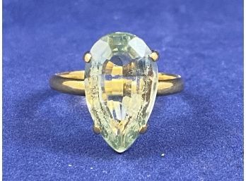 14K Yellow Gold And Large Pear Shaped Faceted Peridot Ring, 7.5'