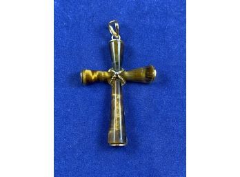 Gold Over SIlver Tigers Eye Cross Pendant