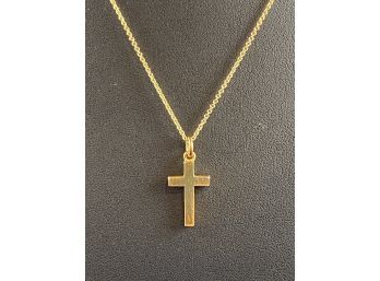 18K Yellow Gold Italy Cross Necklace, 16'