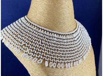 Seed Bead Lattice Collar Necklace, Black And White, 14.5'