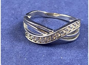 Sterling Silver Infinity Ring With CZ Accents, Size 7