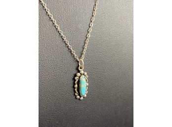 Sterling Silver Necklace With Turquoise Pendant, 18'