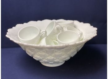 Westmoreland Milk Glass Punch Bowl And 12 Cups