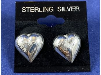 Sterling Silver Etched Heart Earrings