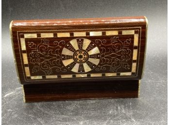 Wood And Mother Of Pearl Inlay Hinged Box With Lined Interior