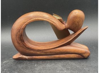 Suar Wood Sculpture From Indonesia, Abstract Genuflect, Signed