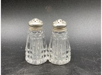 Vintage Crystal Salt & Pepper Shaker, Sterling Silver Tops