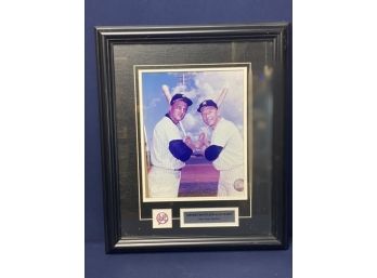 NY Yankee Framed Photo And Pin Of Mickey Mantle & Roger Maris