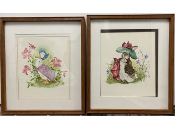 Pair Of Kathy Anderson Watercolors Of Beatrix Potter Characters