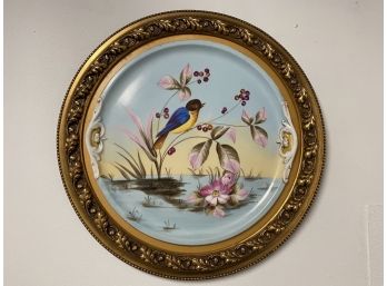 Vintage Hand Painted Plate Of Bird And Berries, Beautifully Framed Mounted
