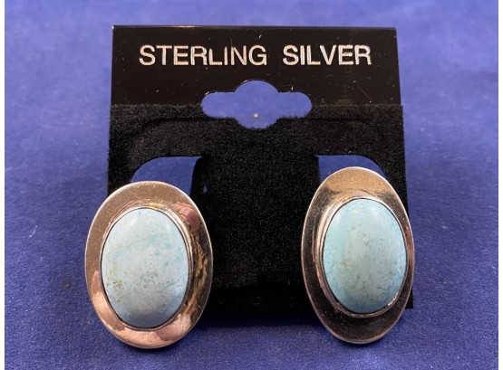 Sterling SIlver Turquoise Clip On Earrings, Mexico TC25