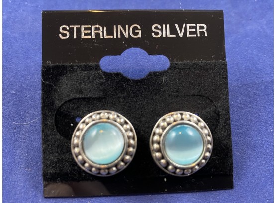 Sterling SIlver Sapphire Tigers Eye Pierced Earrings