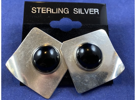 Sterling SIlver Onyx Square Pierced Earrings