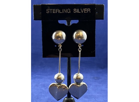 Sterling SIlver Heart Dangle Drop Pierced Earrings