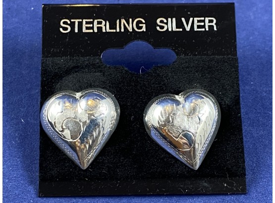 Sterling Silver Etched Heart Earrings - Relisted Due To Delinquent Payment