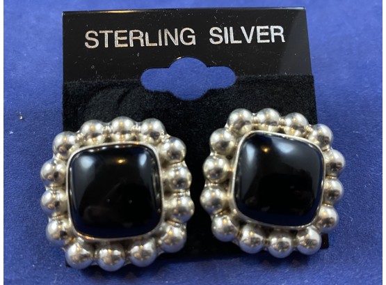 Sterling SIlver Onyx Pierced Earrings
