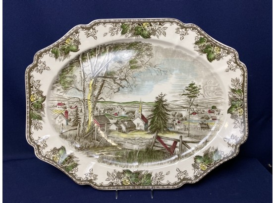 20' Oval Serving Platter Friendly Village, The ('Made In England' Backstamp) By Johnson Brothers