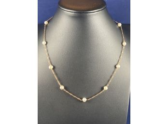 14K Gold Pearl Station Necklace 17'