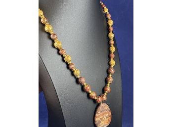 Polished Agate Cabation & Gold Necklace, 23' - Relisted Due To Delinquent Payment
