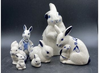 Lot Of 7 Dedham Bunnies, Dedham Bunny With Baby, Pottery Shed Bunny, Signed