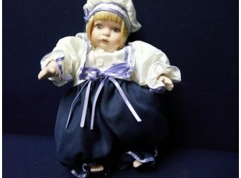 Porcelain Sailor Girl Doll In A Beautiful Navy Lavender And White Outfit