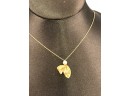 14K Yellow Gold Necklace And Leaf Pendant With Pearl And Small Stone