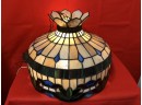 Large Antique Stained Glass Hanging Pendant Lamp, Lovely Canopy