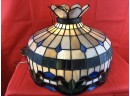 Large Antique Stained Glass Hanging Pendant Lamp, Lovely Canopy